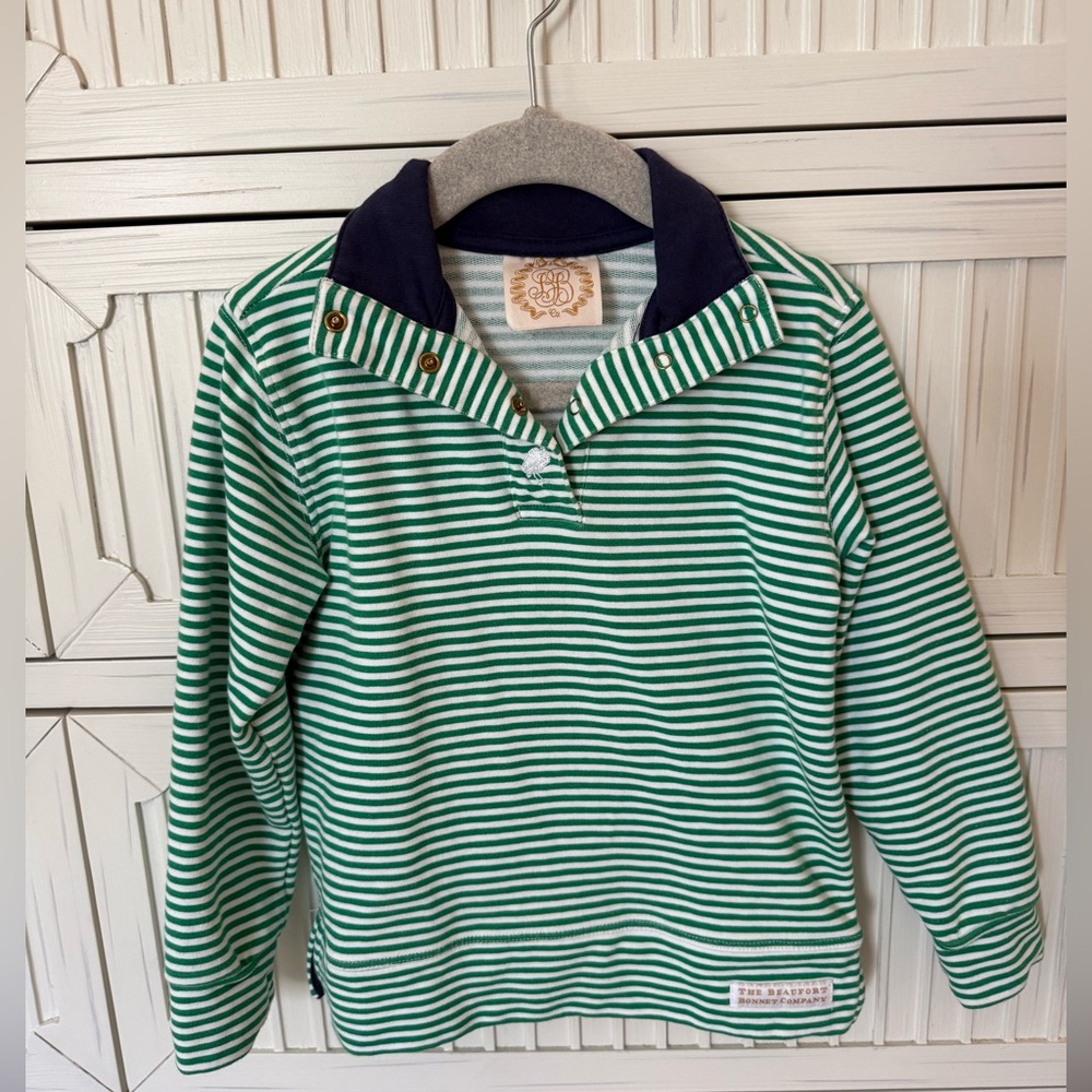 The Beaufort Bonnet Company green and white striped pullover size 2T